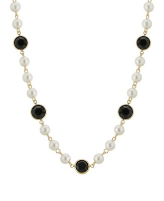 2028 Gold-Tone Imitation Pearl with Black Channels 16