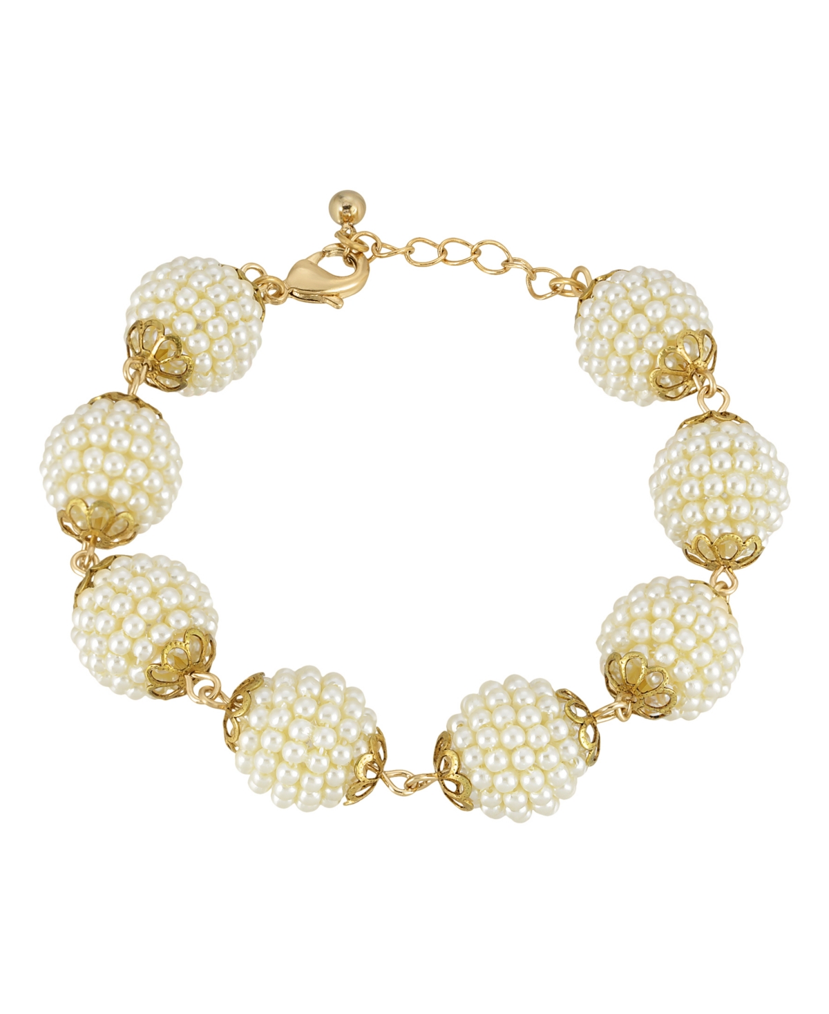 2028 Gold-tone Multi Round Imitation Pearl Ball Bracelet In White