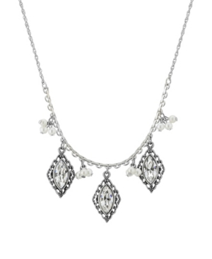 image of 2028 Silver-Tone Diamond Crystal Imitation Pearl Cluster Drop 16