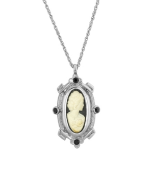 image of 2028 Silver-Tone Black and White Oval Cameo 18