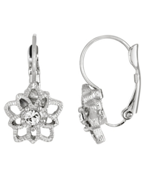 image of 2028 Silver-Tone Crystal Star Drop Earring