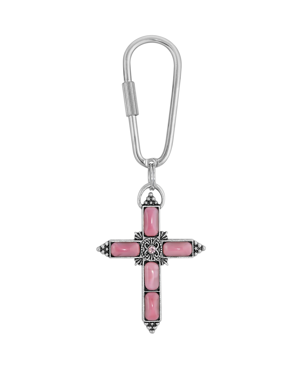 2028 Silver-tone Pink Moonstone Pink Crystal Cross Key Chain
