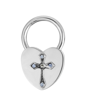 image of 2028 Silver-Tone Light Blue Cross Heart Shaped Key Fob