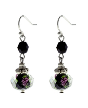 image of 2028 Silver-Tone Black Floral Bead Drop Earring