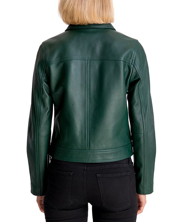 Michael Kors Cropped Leather Moto Jacket & Reviews - Coats - Women - Macy's