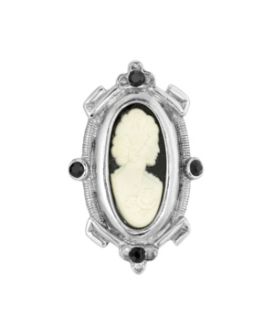 image of 2028 Silver-Tone Black and White Oval Cameo Pin