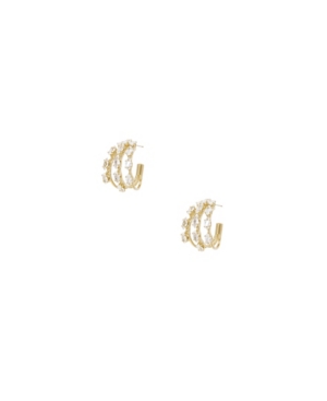 image of Ettika 18K Gold Multi-Crystal Huggie Women-s Hoop Earrings