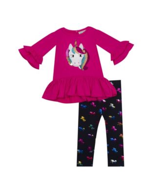 Rare Editions - Toddler Girl Knit Set With Unicorn Applique