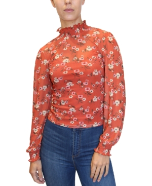 image of Crave Fame Juniors- Smocked Mesh Mock-Neck Top