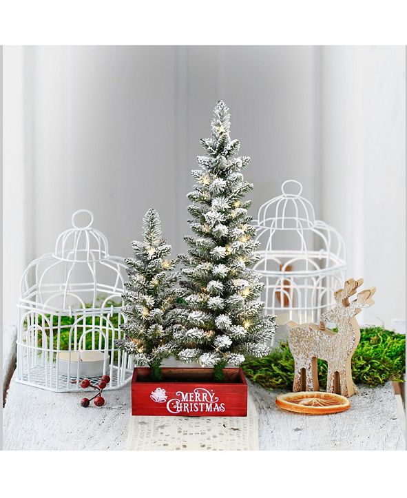 Macys Designer 2022 Christmas Trees Puleo 3" Potted Flocked Artificial Pencil Christmas Trees & Reviews