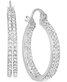 Crystal Small Double Hoop Earrings in Silver-Plate or Gold Plate, 1"