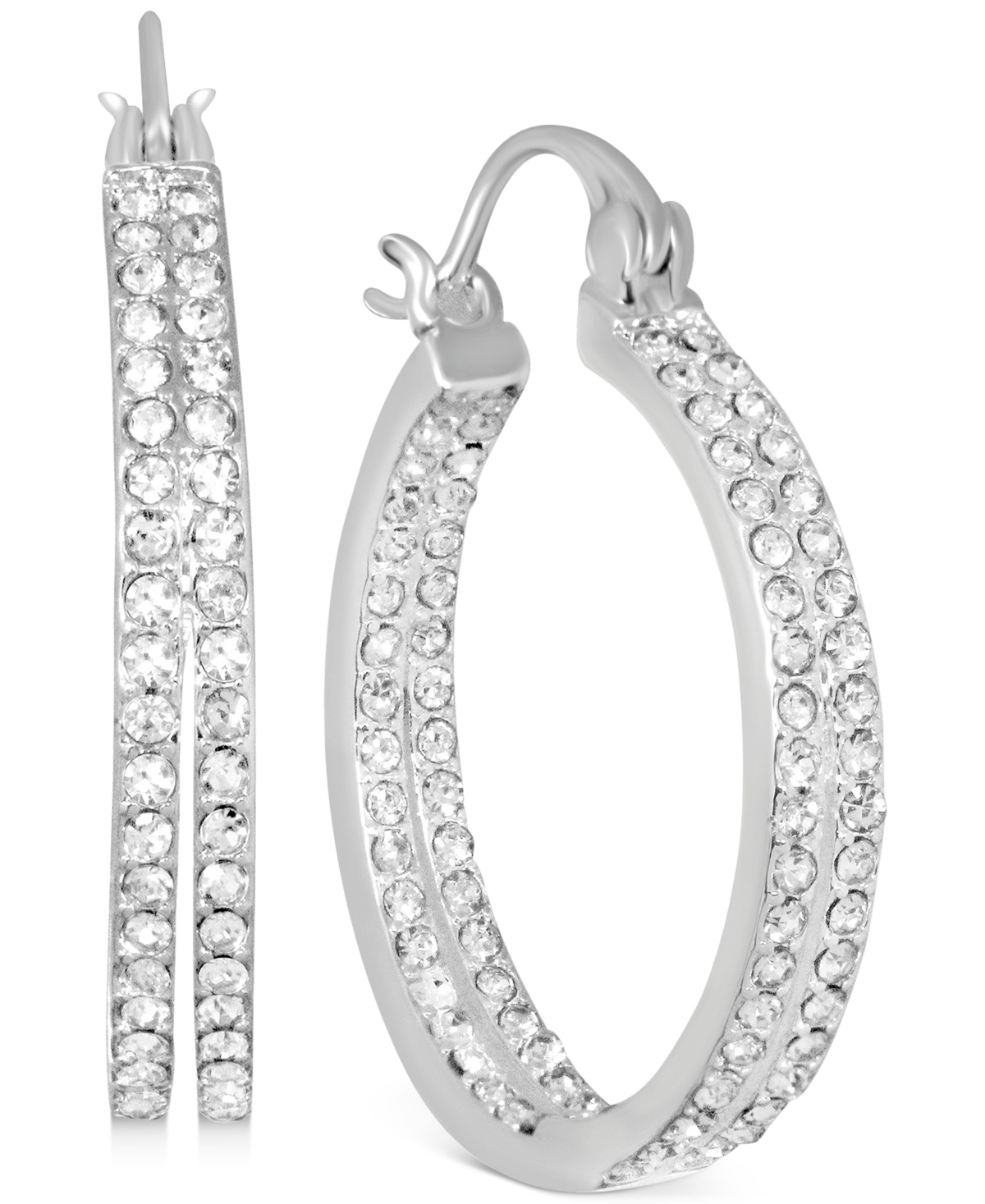 Crystal Small Double Hoop Earrings in Silver-Plate or Gold Plate, 1" - Gold