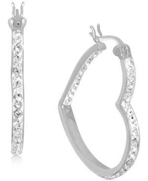 image of Essentials Crystal Heart Hoop Earrings in Fine Silver-Plate