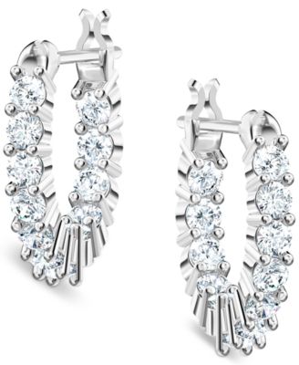 Silver-Tone Extra-Small Crystal Hoop Earrings, 0.50"