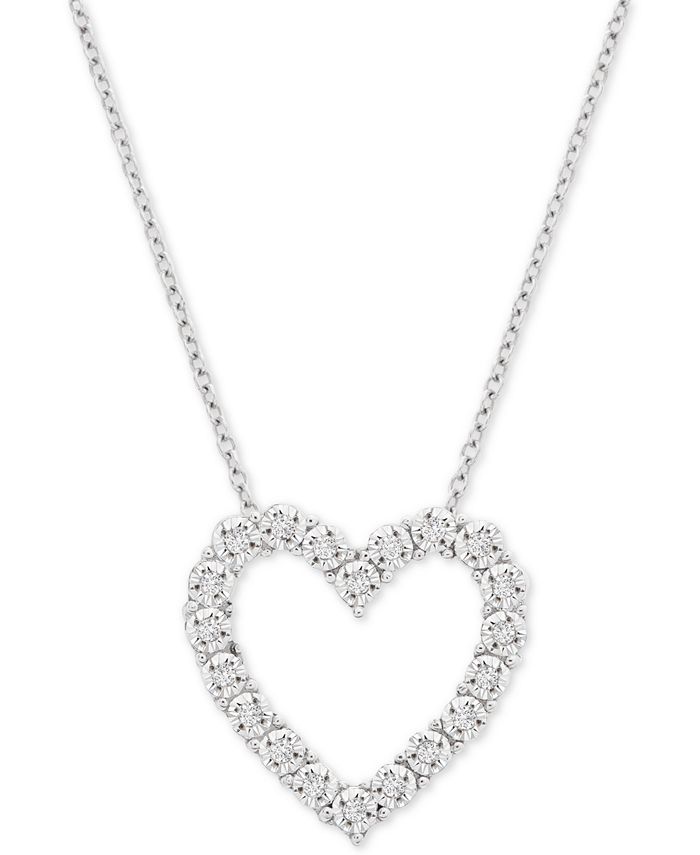 Macy's - Diamond Heart 18" Pendant Necklace (1/10 ct. t.w.) in Sterling Silver