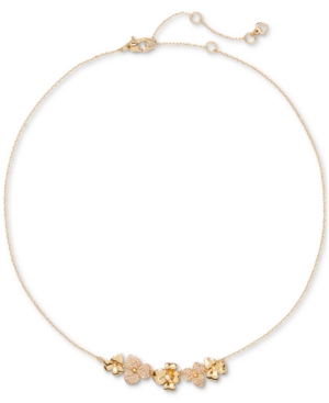 image of Kate Spade New York Gold-Tone Pave Flower Collar Necklace, 16
