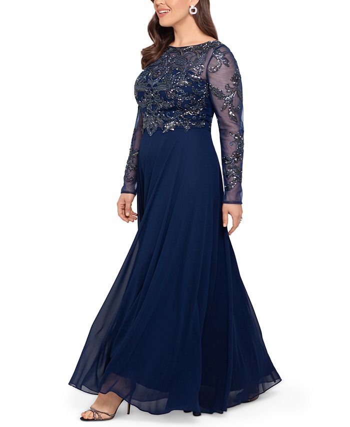 XSCAPE Plus Size Embellished Illusion Gown - Macy's