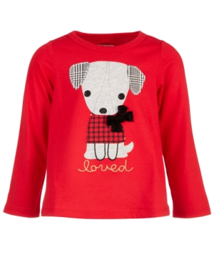 image of First Impressions Baby Girls Long-Sleeve Holiday Dog Cotton T-Shirt, Created for Macy-s