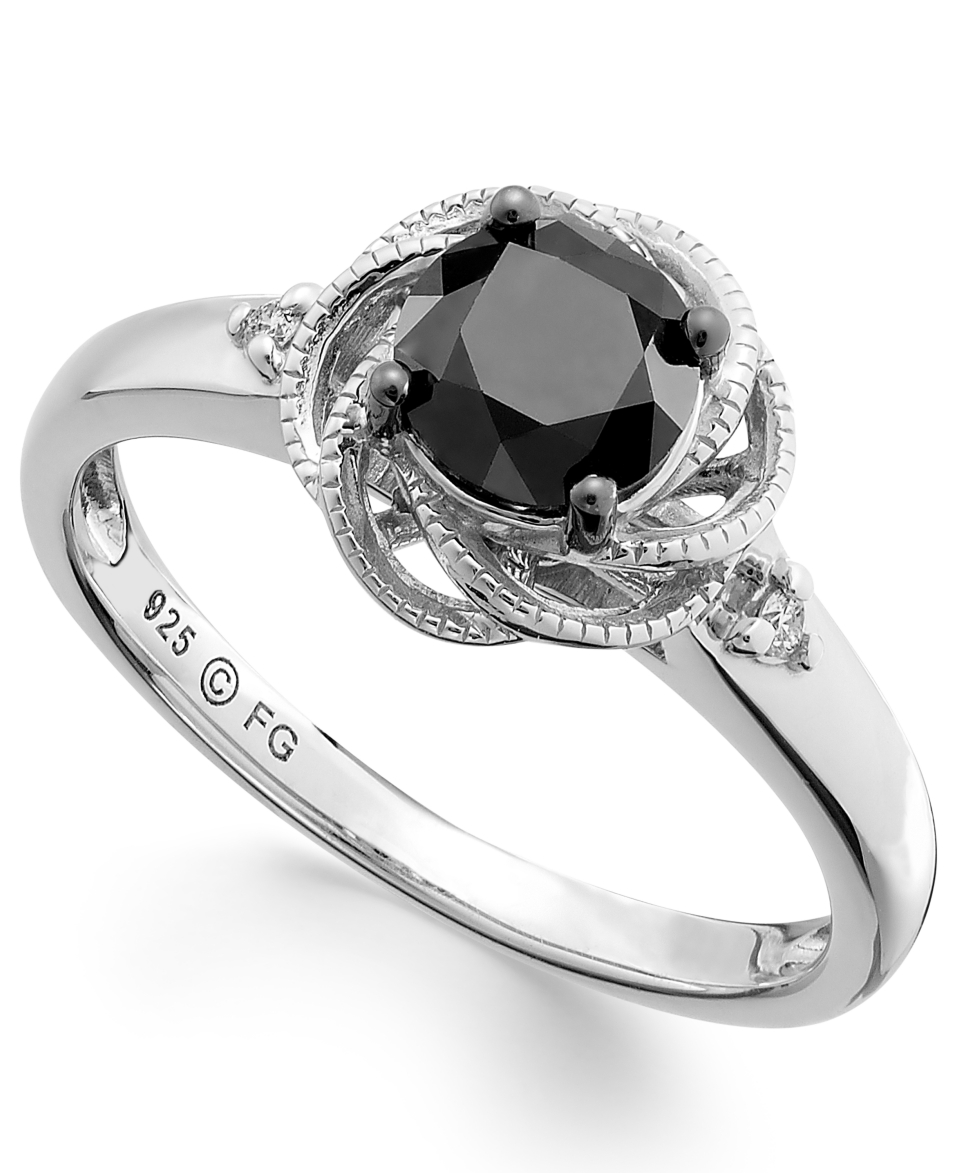 Sterling Silver Ring, Black and White Diamond Twist Halo Engagement