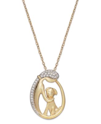 Macy's - ASPCA&reg; Tender Voices&reg; Diamond Woman and Dog Pendant Necklace in 10k Gold-Plated Sterling Silver (1/10 ct. t.w.)