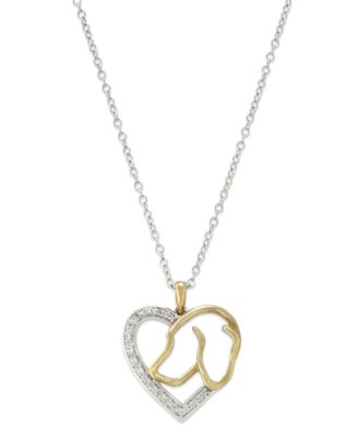 Macy's - Sterling Silver and 10k Gold-Plated Necklace, Diamond Accent Dog Heart Pendant