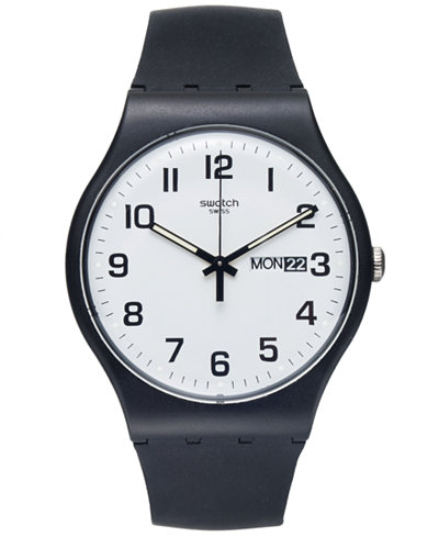 Swatch Watch, Unisex Swiss Twice Again Black Silicone Strap 41mm SUOB705