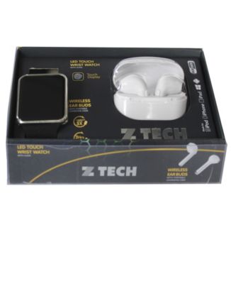 Unisex LED Touch Watch and Wireless Headphones with Portable Charging Case Set