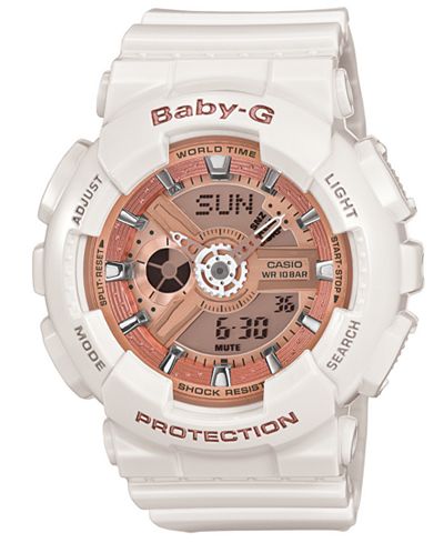 Baby-G Watch, Women's Analog-Digital White Resin Strap 43x46mm BA110-7A1