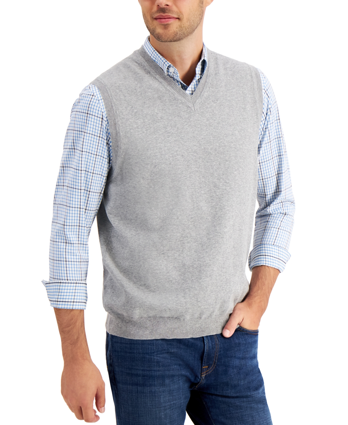 Men's Solid V-Neck Sweater Vest, Created for Macy's - Wild Ivy