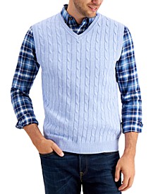 Men's Cable-Knit Cotton Sweater Vest, Created for Macy's 