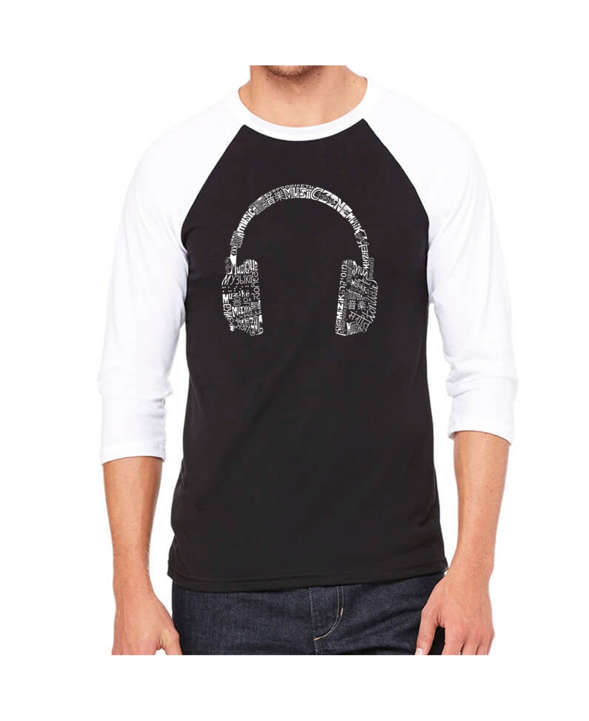 La Pop Art Language Headphones Men's Raglan Word Art T-shirt