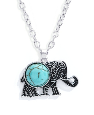 image of Macy-s Simulated Turquoise Fine Silver Plated Elephant Pendant Necklace
