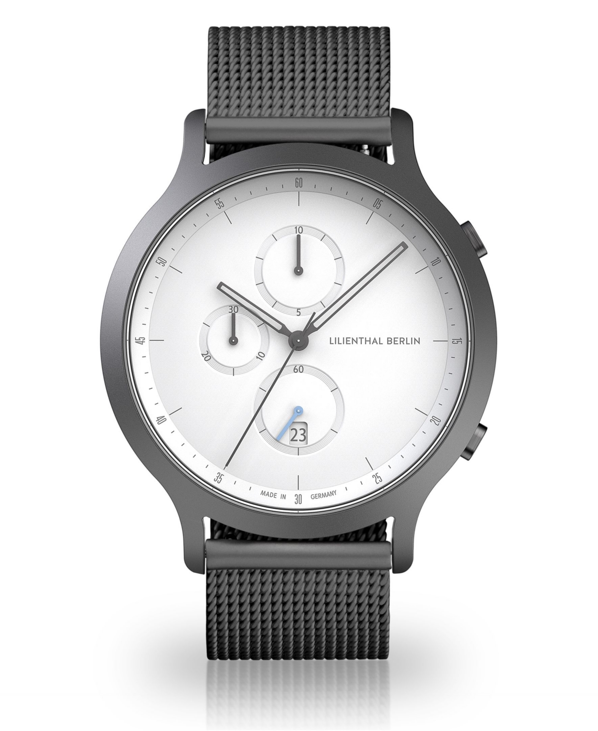 Lilienthal Berlin Silver Chronograph with Sliver-tone Stainless Steel Mesh Bracelet Watch, 42mm