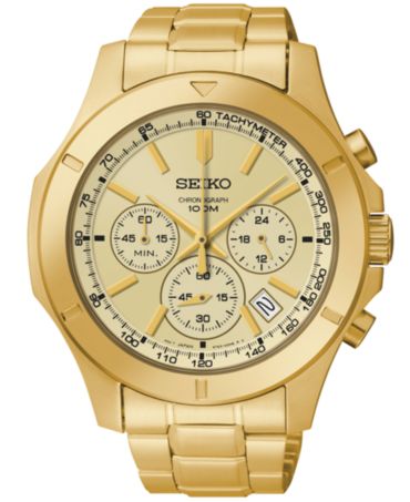 Seiko Watch, Men's Chronograph Gold-Tone Stainless Steel Bracelet 44mm ...