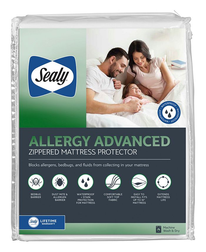 Sealy Allergy Advanced Zippered Mattress Protector, Queen, White