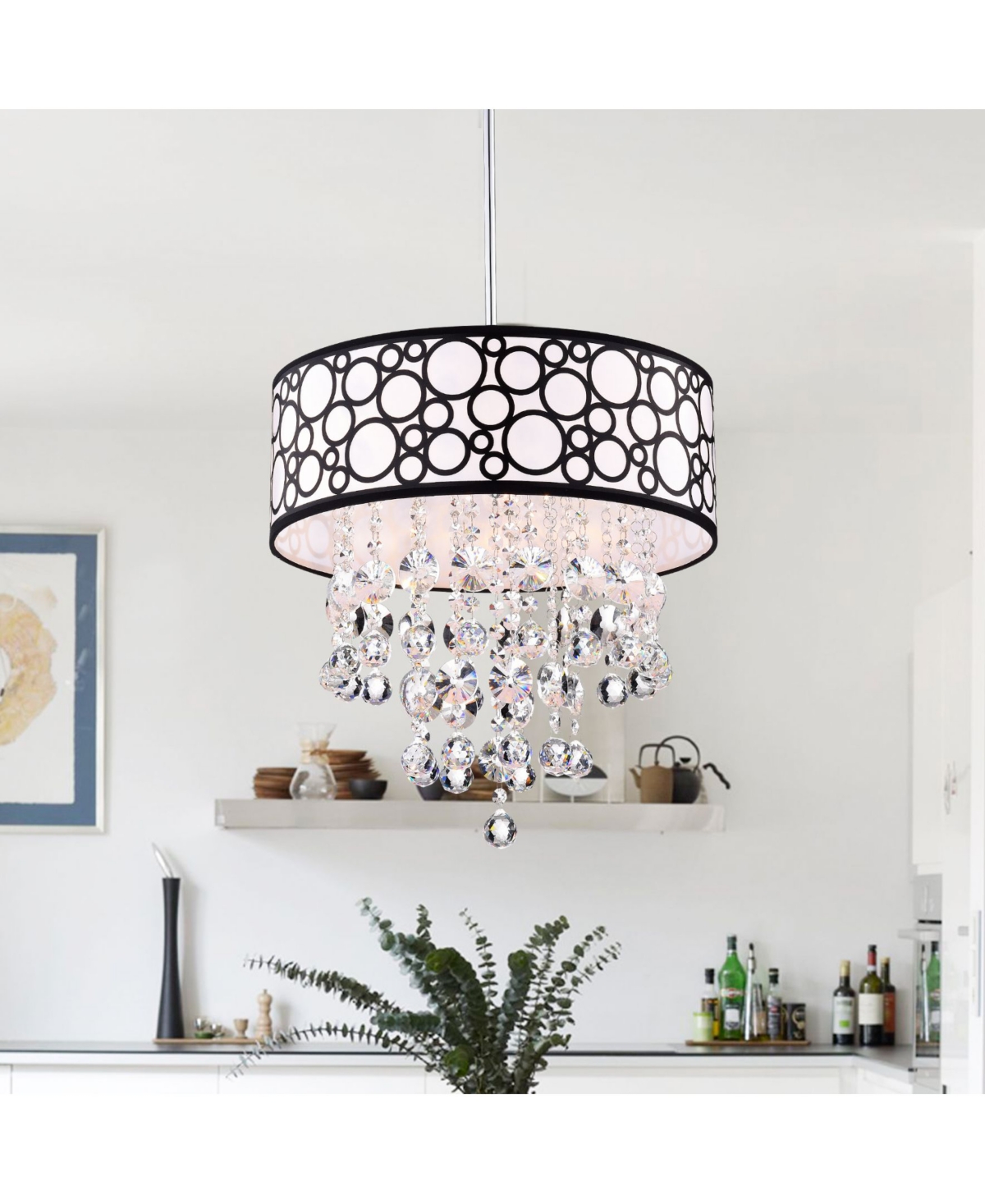 Home Accessories Crystal 17" 4-Light Indoor Pendant Lamp with Light Kit - White
