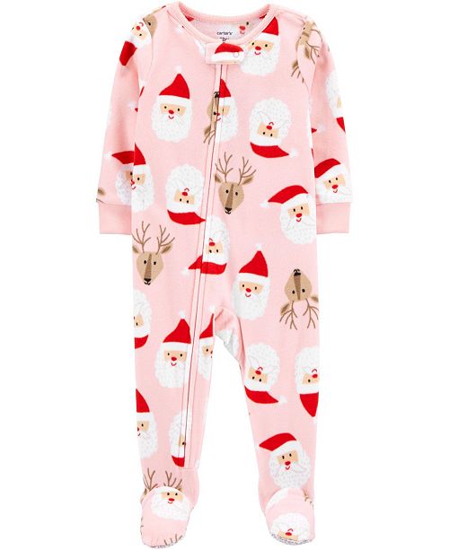 Carter S Baby Girl 1 Piece Santa Fleece Footie Pjs Reviews Pajamas Kids Macy S