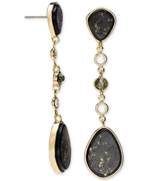 image of Rachel Rachel Roy Gold-Tone Crystal & Gold-Fleck Black Stone Linear Drop Earrings