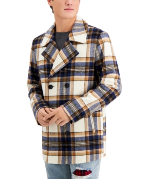 SUN + STONE MEN'S SHERIDAN PLAID PEACOAT, CREATED FOR MACY'S