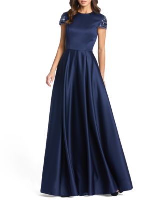 Mac Duggal - Embellished-Sleeve Satin Gown