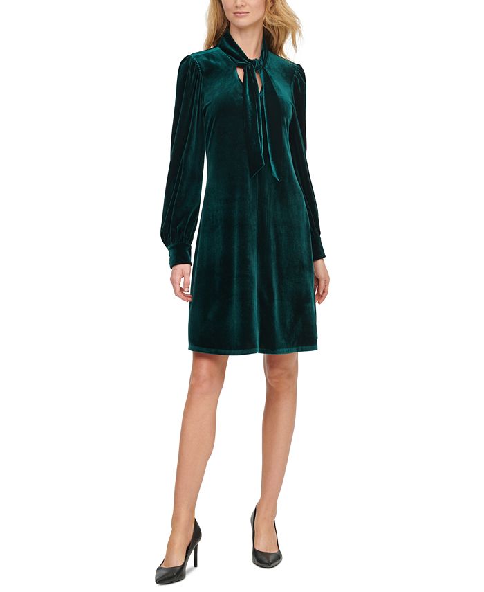Calvin Klein Velvet TieTrimmed VNeck Dress & Reviews Dresses