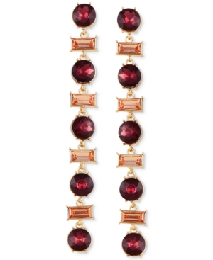 image of Guess Gold-Tone Crystal & Burgundy Stone Linear Drop Earrings