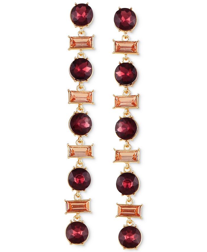 GUESS Gold-Tone Crystal & Burgundy Stone Linear Drop Earrings - Macy's