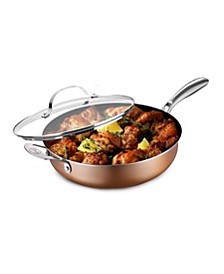 5.5-Qt. Cast Textured Coating Ultra-Durable Nonstick Multipurpose Sauté Pan with Glass Lid and Helper Handle