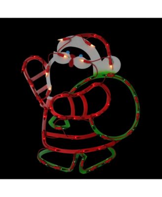 Lighted Santa Claus with Gi Sack Christmas Window Silhouette