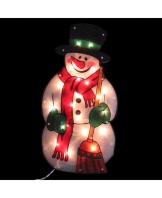 Lighted Snowman with Broom Christmas Window Silhouette