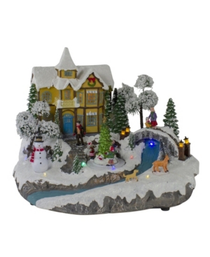 Northlight Pre-Lit Led Lighted Yellow Cottage Christmas River Scene with Music