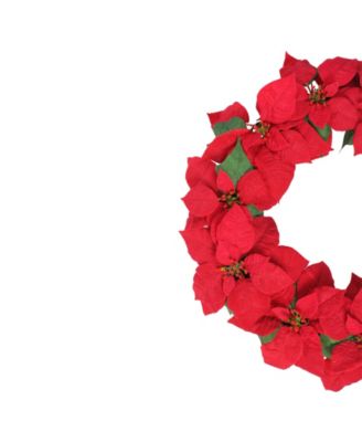 Unlit Artificial Poinsettia Flower Christmas Wreath