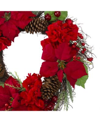 Unlit Flowers with Berries Artificial Christmas Wreath