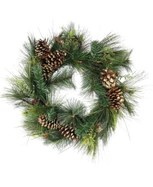 Northlight Unlit Artificial Mixed Pine With Pine Cones And Gold Tone Glitter Christmas Wreath In Green